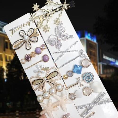 2021 Trendy Silver Gold Hair Clips Fashion Pearl Crystal Hair Barrettes For Women Girl Korean Geometric Hair Accessories Jewelry