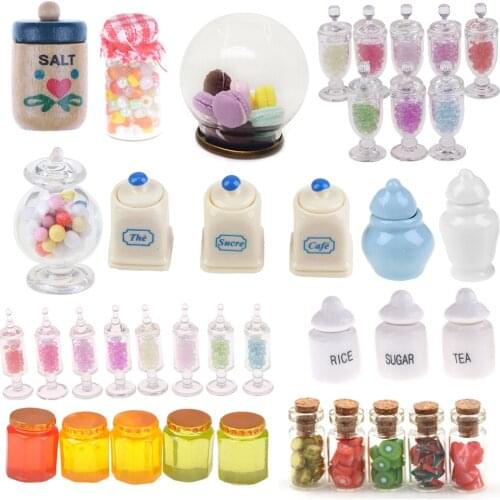 1/2/4/5pcs Display Glass Bottles Jars with Cork Dessert Can Doll House Miniature Kitchen Candy Bar Food Jar Decoration