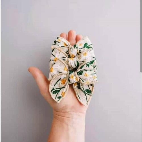 4pcs High Quality Girls Cotton Linen Bows Hairpins Kids Embroidery Knotted Hair Clips Children Hair Accessories