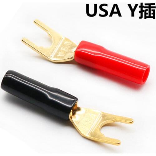 4Pcs Y-style Spade Banana Plug Gold Plated Tuning Fork Banana Plug Solderless Speaker Cable Power Terminals Connectors set