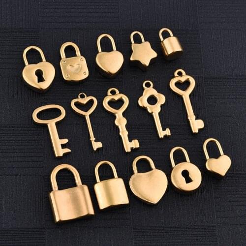 5pcs Stainless Steel Heart-Shaped Lock Key Pendant Small Charm DIY Handmade Necklace Earrings Chain Jewelry Making Accessories
