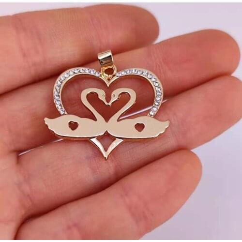 50 pcs two swan heart pendant charm two colors charms for women man Accessorie