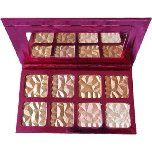 8 Colors Highlighter Palette Pressed Powder Private Label Cosmetics Wholesale No Logo Makeup Body Shimmer Bronzer Powder No Logo