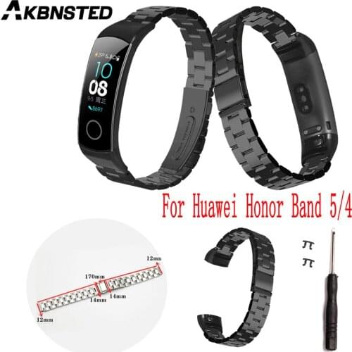 AKBNSTED For Huawei Honor Band 5 Smart Watch Stainless steel metal Strap For Honor Band 4 Smart Sport Band Wristband Accessories