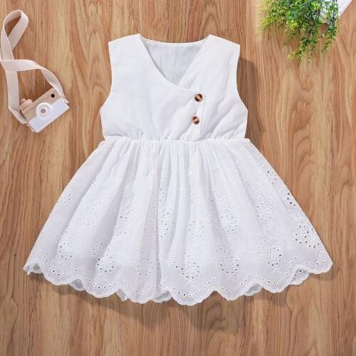 Toddler Princess White Dress Toddler Casual Infant Baby Girls Solid V-neck Sleeveless Mini Dress Children Fashion Outwear