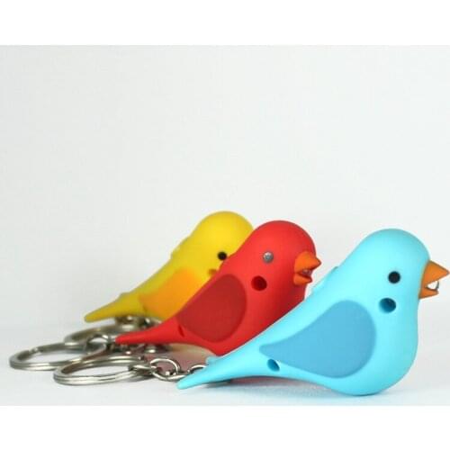 FREE SHIPPING BY DHL 200pcs/lot 2015 3D Plastic LED Bird Keychains with Sound Novelty Children Toy Keyrings