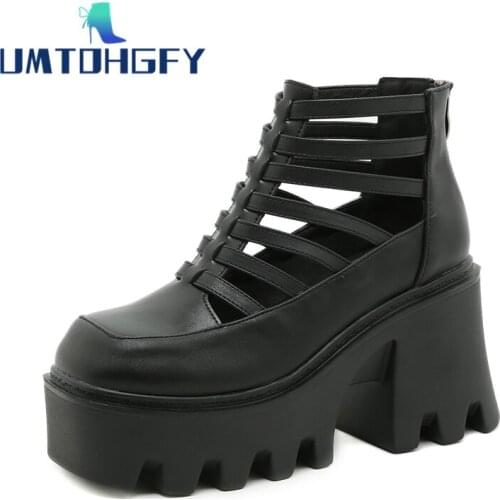 Ankle Strap Summer Fashion Roman Women Sandals Boots Open Toe Platform Shoes High Thick Heels Female Black Unique Party Shoes
