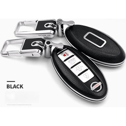 Car Key Case cover with zinc alloy fob key ring For Nissan X-Trail 370Z Cube Micra Qashqai Juke Leaf Tiida Cube Quest Versa