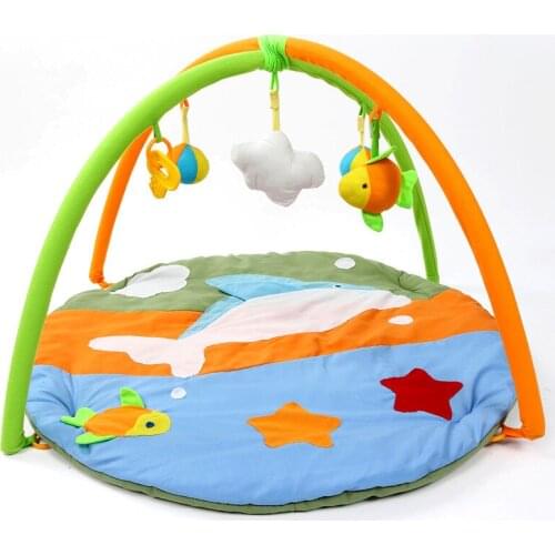 Baby Soft Round Play Mat Puzzle Carpet Kids Infant Playmat Gym Crawling Activity Rug Toys with Toys Fitness Rack for 0-18 Months