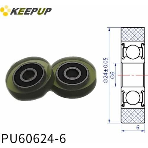 Diameter 24mm, PU polyurethane bearing ,Rubber coated soft pulley/Roller ,width 6mm