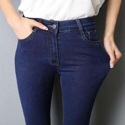 Mom Jeans High Waist Jeans Woman High Elastic Plus Size 40 Stretch Jeans Female Washed Denim Skinny Pencil Pants Streetwear