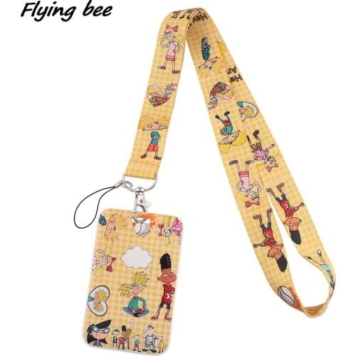 Flyingbee Cartoon Creative Lanyard Card Holder Student Hanging Neck Mobile Phone Lanyard Badge Subway Access Card Holder X1427