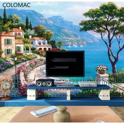 Colomac Custom European Style Mediterranean Landscape Wallpaper Living Room Background Mural Nature Wall Murals Drop Shpping