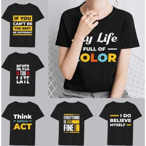 T-shirt Womens Summer Trend Street Art Fashion Short Sentence Printing Pattern Series Top Round Neck Slim Soft Commuter Shirt