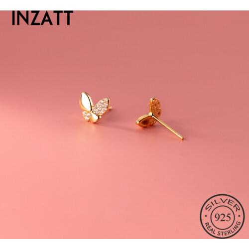 INZATT Real 925 Sterling Silver Tiny Zircon Butterfly Stud Earrings For Fashion Women Cute Fine Jewelry 18k Gold Accessories