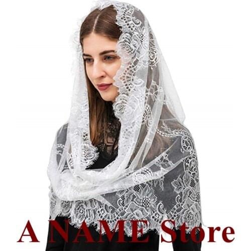 Round Women Floral Lace Mantilla Veil for Church Catholic Headwrap Covering Latin Mass Vintage Veil Velos Negra Mantilla H91601