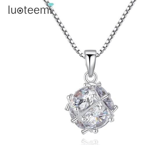 LUOTEEMI Fashion Clear Cubic Zirconia Small Crystal Ball Pendant Necklace For Women Nice Choker Jewellery Necklace