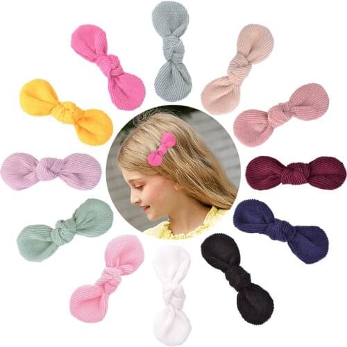 12 Pcs/lot Cute Candy Colors Hair Bows Corduroy Hair Clip For Kids Girls Boutique Hairpins Handmade Barrettes Hair Accessories