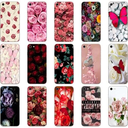 62DD Red butterfly on white roses flower Soft Silicone Cover Case for iphone 5 5s se 6 6s 8 plus 7 7 Plus X XS SR MAX case