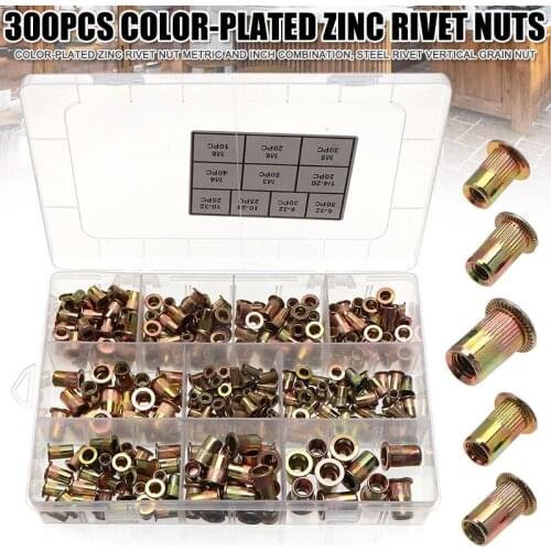 300 pcs Color-Plated Zinc Steel Rivet Nut Kit Metric and Inch Combination Tool Accessories remachadora de tuerca