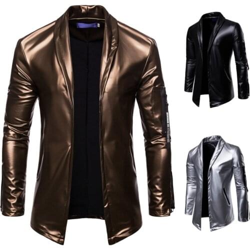New Pop Mens Slim Jacket Vogue Personality Zipper Design Soft Casual Leather Jacket Leather Coats
