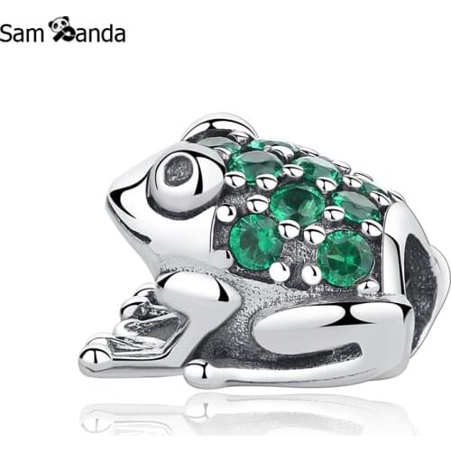 New Authentic 925 Sterling Silver Charm Bead Green Frog Crystal Charms Fit Pandora Bracelets Bangles DIY Women Jewelry Making