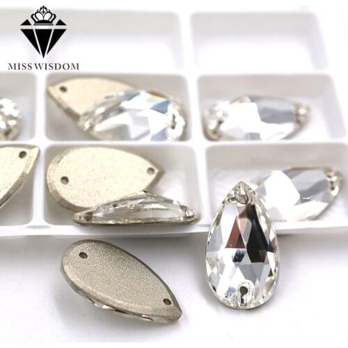 New High quality flatback glass crystal double hole sew on rhinestones Teardrop clear white rhinestones diy clothing accessories