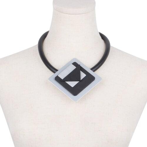 Gothic Choker Neck Black Thick Chain Necklace Geometric Silver Color Metal Pendant Necklace For Female Retro Jewelry Gifts Boho