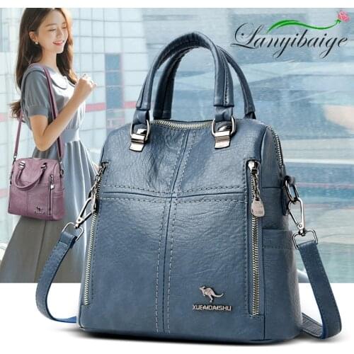 Hot Leather Luxury Handbags Women Bags Designer Multifunction Shoulder Bags For Women 2020 Travel Back Pack Mochila Feminina Sac