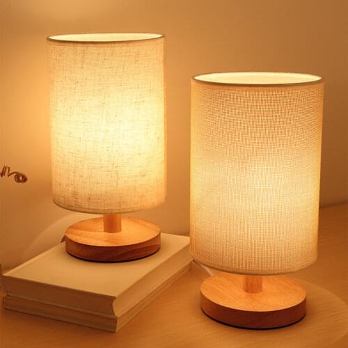 Bedside Table Lamp LED Table Lamp Fabric Shade Household Bedroom Bedside Light with Cylinder Decoration for Office Kids Room