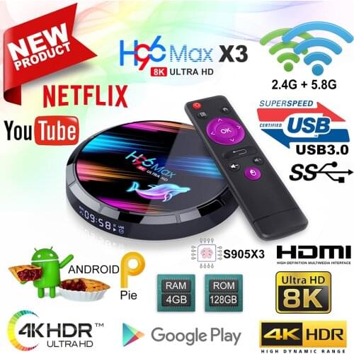 H96 MAX X3 Transpeed Smart TV BOX Android 9.0 4GB ROM 32GB/64GB/128GB 8K Amlogic S905X3 Dual Wifi 1080P 8K Youtube Set Top Box