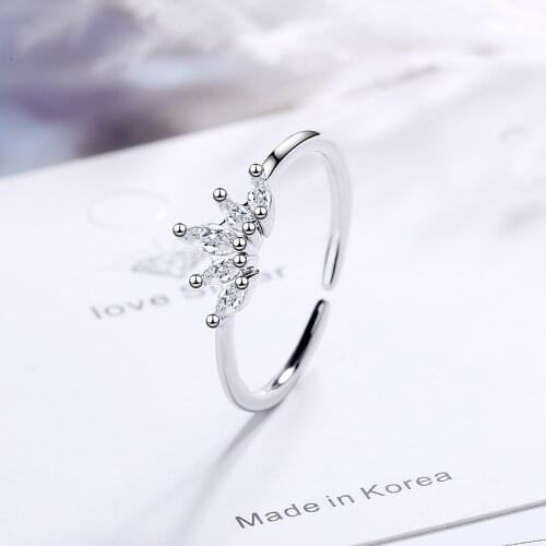 Simple 925 Sterling Zircon Crown Finger Ring Classic Jewelry For Women Girls Wedding Christmas jz565