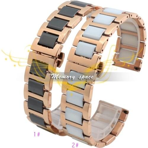 16mm 18mm 20mm ceramic and stainless steel watchband Rose gold white or Rose gold black watch band watch strap Butterfly Buckle