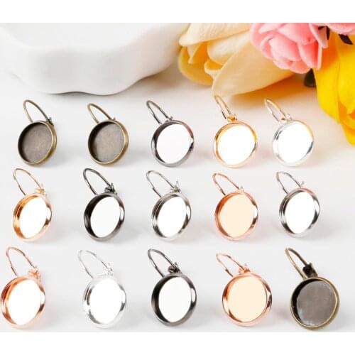14mm 10pcs 6 Colors Plated French Lever Back Earrings Blank/Base,Fit 12mm Glass Cabochons,Buttons;Earring Bezels