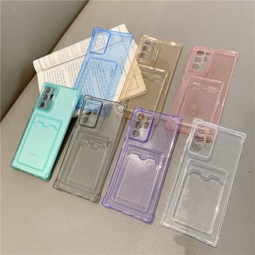 Wallet Card Slots Transparent Phone Case For Samsung Galaxy S21 S20 Ultra A72 A52 A42 A32 A22 A12 Soft Silicone Shockproof Cover