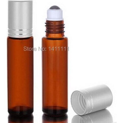 Thick 10ml (1/3oz) Amber Glass Roll On Essential Oils Aromatherapy Bottles W/ metal Roller Ball 1000PCS/LOT BY DHL Free Shipping