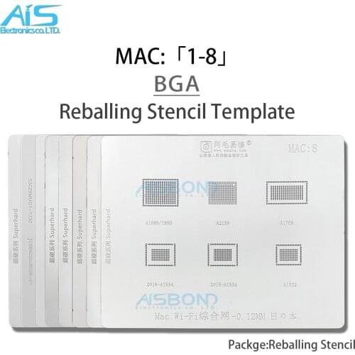Amaoe BGA Reballing Stencil For MAC Pro A2159 A1706 A1707 A1534 Power IC CPU SSD DDR WIFI 0.12mm 0.15mm 0.25mm Thickness