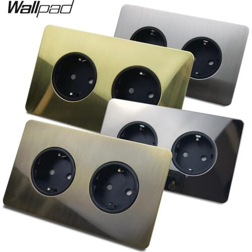 Wallpad Double Electrical Socket Outlet EU Plug Antique Brass Stainless Steel Panel 146x86mm