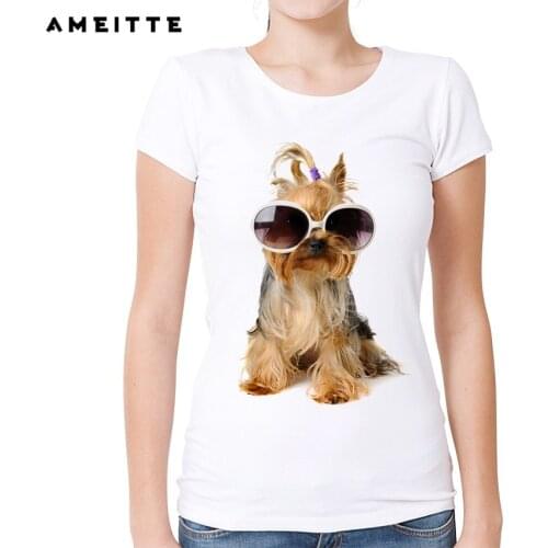 AMEITTE Cute Yorkshire Terrier/Shih Tzu T Shirt Women Customied Puppy Dogs Print T-Shirt Summer Female Hipster Tops Tee