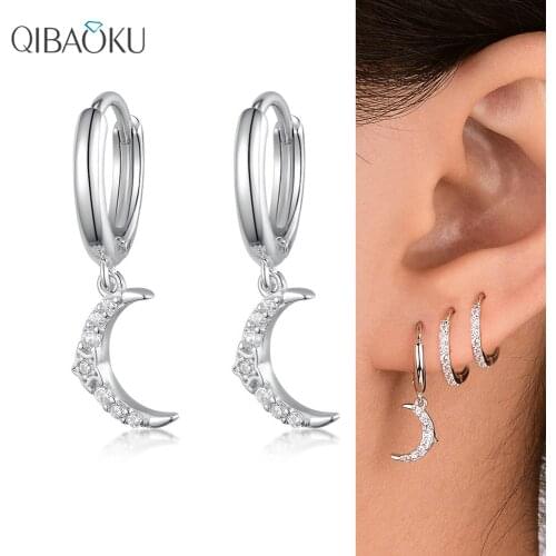 S925 Sterling Silver Hoop Earrings Cross Moon White Zircon Earrings for Women Men Gift Pendant Cross Earrings Fine Ear Jewelry