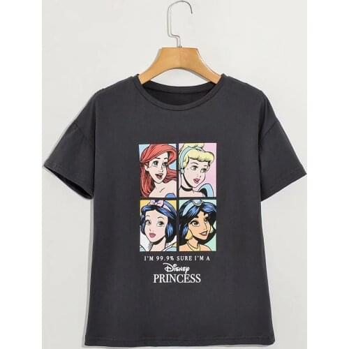 Disney Cartoon Princess Shirts for Women Print Round Neck Short-sleeved Women Fashion Clothing Graphic T-Shirts Harajuku Kawaii