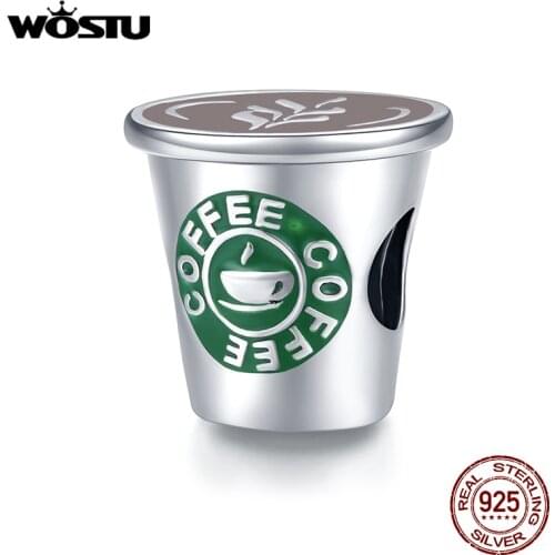 WOSTU Hot Sale New 925 Sterling Silver Coffee Cup Charms Tea Time Beads fit for Women Bracelet Bangle Silver 925 Jewelry CQC1545