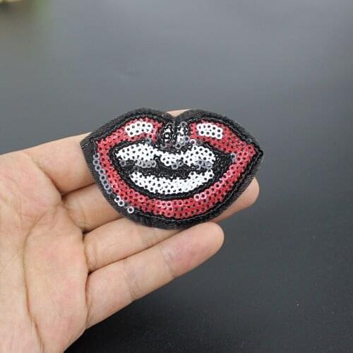 1Pcs Sequins clothes Patches badge embroidered mouth Patch for Clothing Hot Iron Mending Clothes Designs
