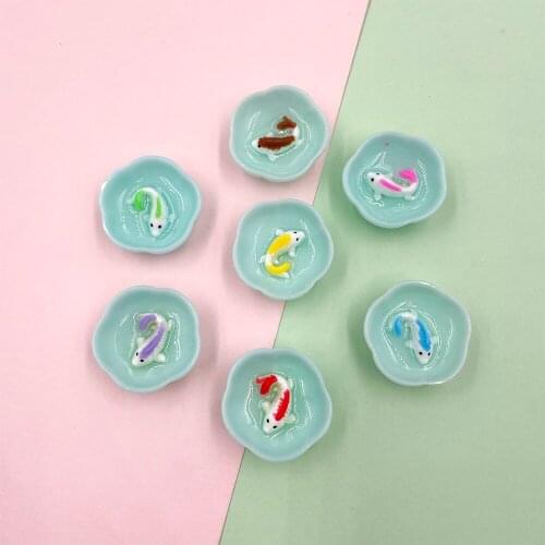 10Pcs/lot Kawaii Bowl Fish Resin Cabochon Flatback Miniatures Figurines DIY Scrapbooking Dollhouse Decoration Accessories 25mm
