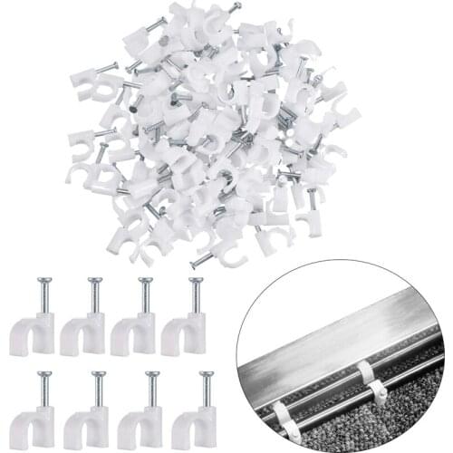 100 pcs 7/10/12mm cable steel nail line card card wire line circular Cable Clips trough Wire fixing White