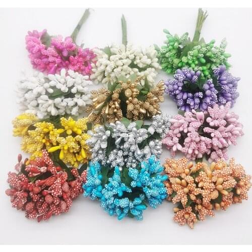 12Pcs/lot Artificial Flowers Stamen Sugar Wedding Party Decoration DIY Wreath Gift Box Scrapbooking Fake Flowers bouquet