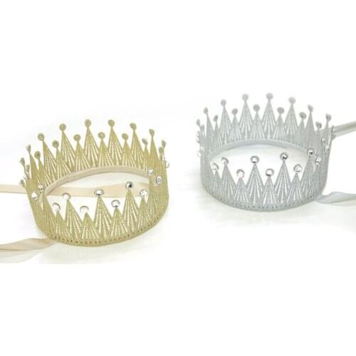 2PCS/lot Glitter Felt Crown Solid Hair Tiaras Pearl Royal Style Kids Tiaras Shinning Crystal Luxury Crown Girls Headbands Prince