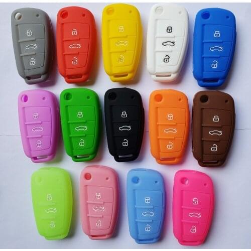 30pcs Rubber Silicon Auto FOB Interior Car Key Case For Audi Q7 A3 A4 B6 B8 B7 B5 A2 Folding Flip Remote Car Key Shell 3 Button