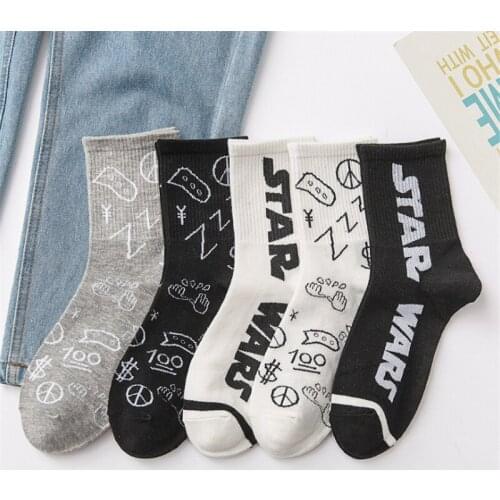 5 Pairs Street Skateboard Personality Sport Socks Women Fashion Korean Harajuku Letter Cotton Sock For Ladies Autumn Winter Sock