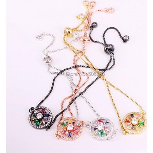 6PCS ZYZ-B5310 rainbow cz bracelet for lady women fashion jewelry multi color micro paved cz round connector simple bracelets
